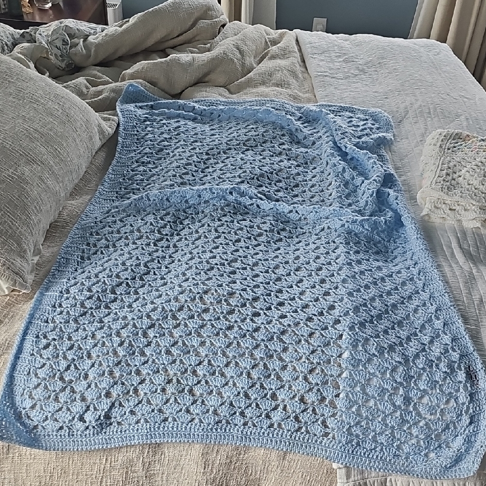 Handmade Light Blue Crochet Blanket